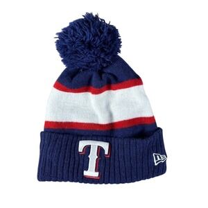 Texas Rangers New Era Beanie Hat One Size Blue Cuffed Pom Pom MLB